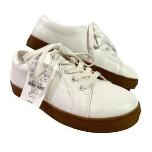 NWT Crewcuts Cream Faux Leather Low Top Sneakers Size Kids 5
